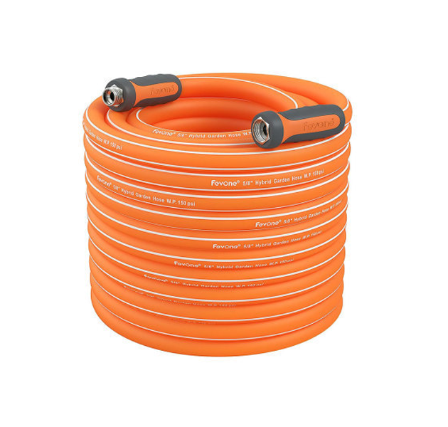 Fevone 105 ft Orange Garden Hose, Lightweight and Flexible, Heavy Duty Water Hose, Hybrid Polymer, Kink Resistance, 3/4' GHT Aluminum Fittings, 5/8' ID, Burst 600 PSI, Drinking Water Safe