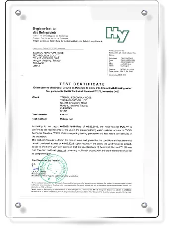 Hygiene Institute Test Certificate