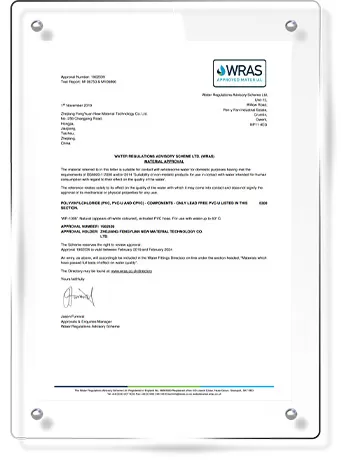 WRAS Approval Certificate